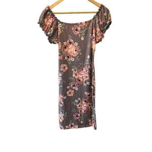 Streetwear Society Purple Floral Stretch Cap Sleeve Empire Waist Dress L